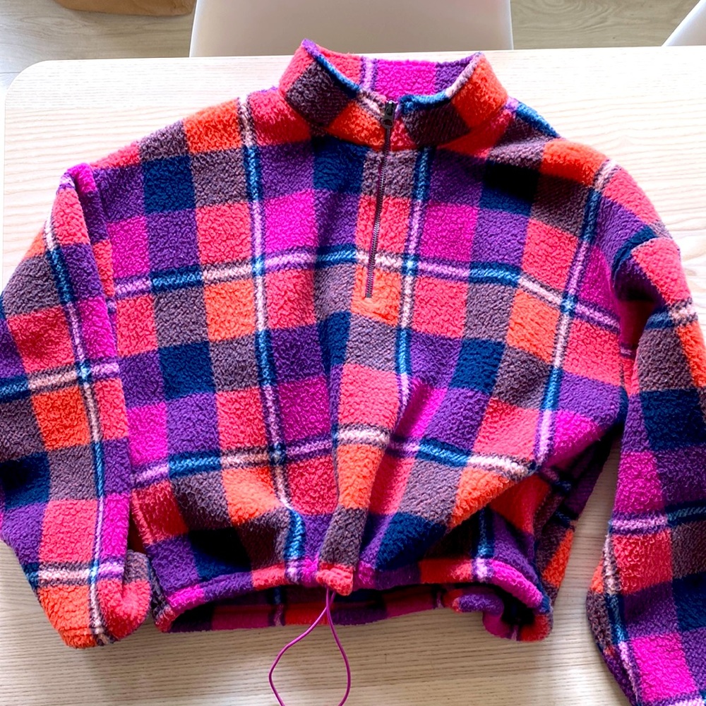 American Eagle 1/4 Zip Plaid Fleece Pullover